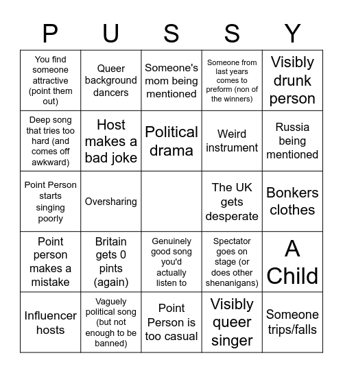 Eurovision 2022 Flat 24 Bingo Card