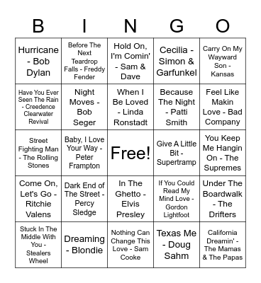 Oldies (50s/60s/70s) Bingo Card