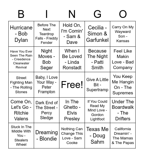 Oldies (50s/60s/70s) Bingo Card