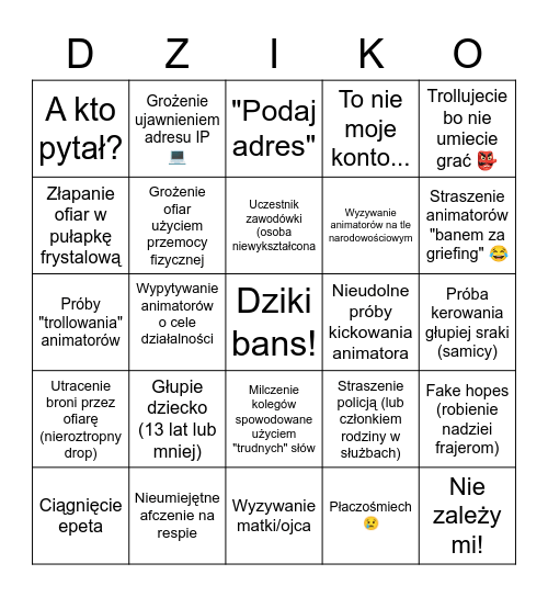 Dzikie Bingo Card