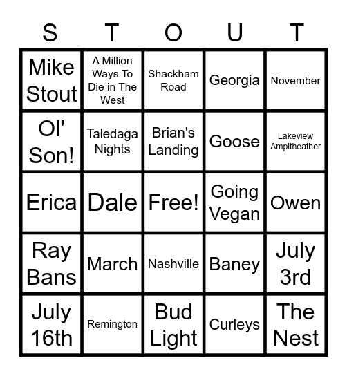 It's ASTOUT TIME Bingo Card