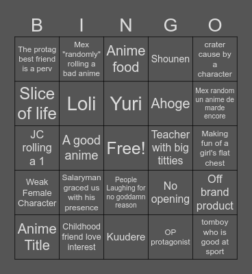 WEEB CARD Bingo Card