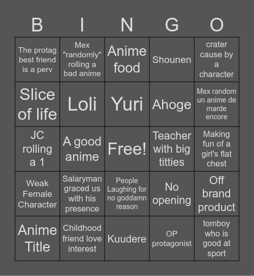 WEEB CARD Bingo Card