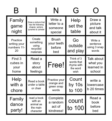 Homework Bingo! Bingo Card