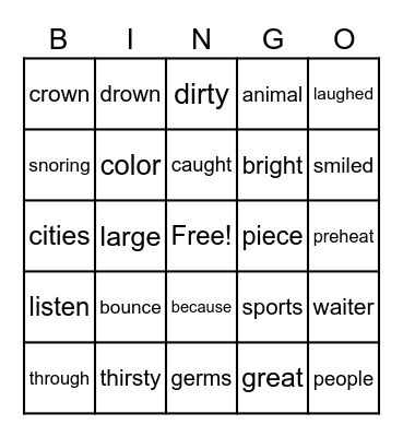 Grade 1 Word Bingo Card