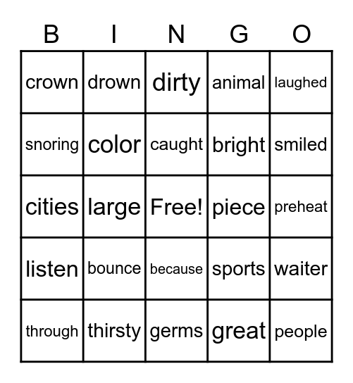 Grade 1 Word Bingo Card