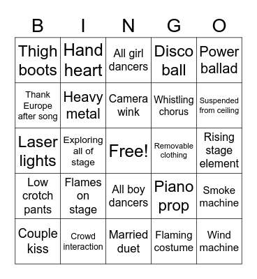 Eurovision Bingo Card