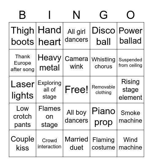 Eurovision Bingo Card