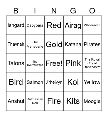 Bird's Bar Bingo Card