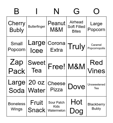 Concessions Bingo Card