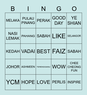 YOUTHCARE MALAYSIA Bingo Card