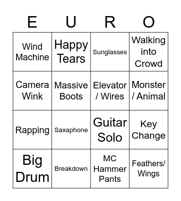 EuroVision Bingo Card