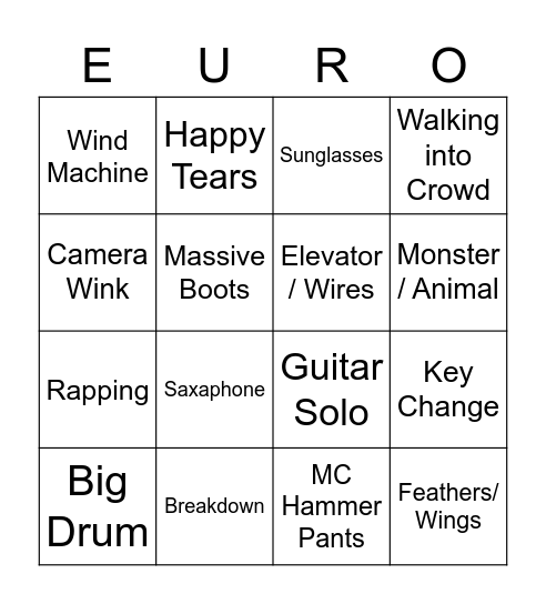 EuroVision Bingo Card