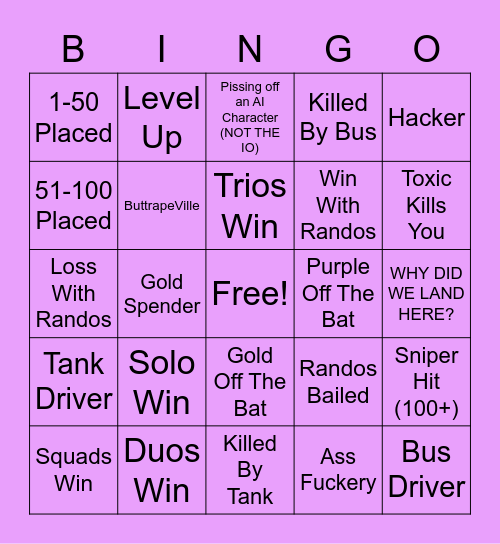 Fortnite Bingo Card