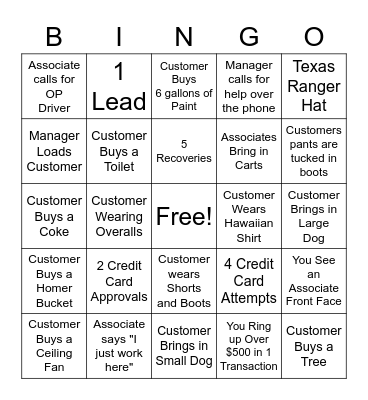 The Home Depot Bingo Card