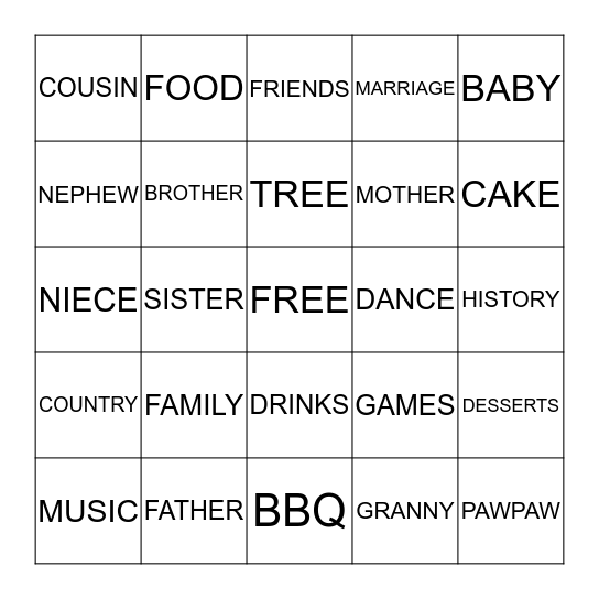 FAMILY REUNION Bingo Card