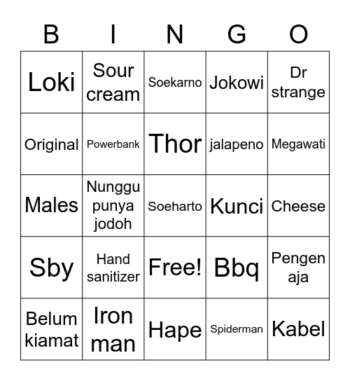 Untitled Bingo Card