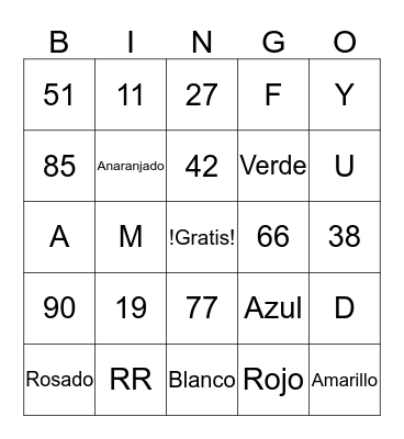 Alfabeto, Colores, Numeros Bingo Card
