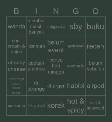 joj Bingo Card