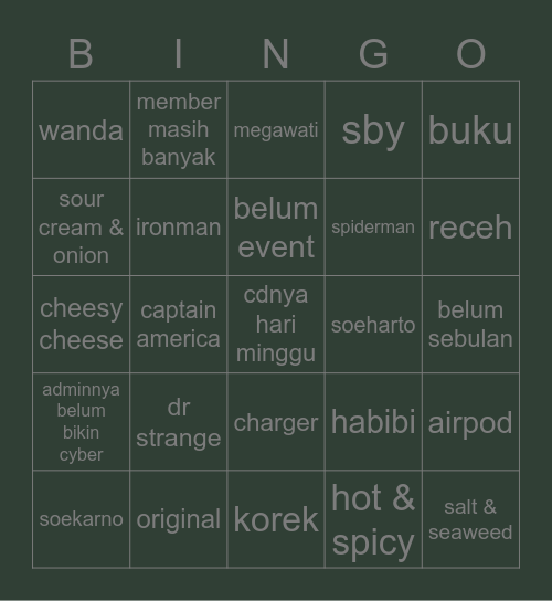 joj Bingo Card