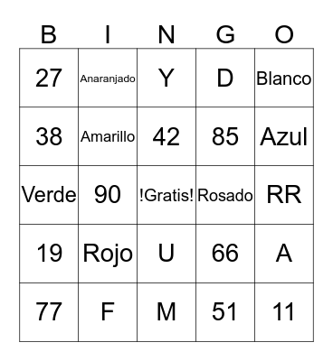 Alfabeto, Colores, Numeros Bingo Card