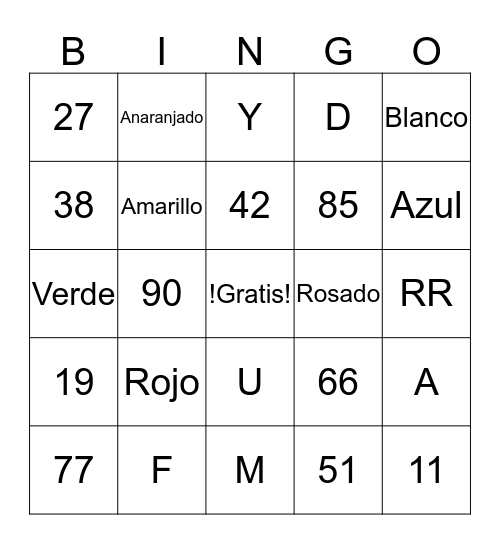 Alfabeto, Colores, Numeros Bingo Card