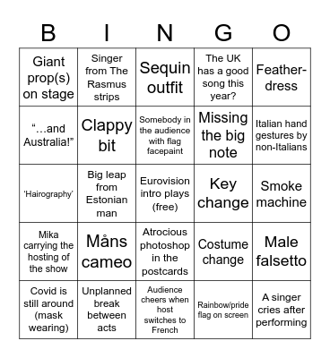 Eurovision 2022! Bingo Card