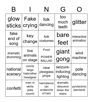 EUROVISION BINGO! Bingo Card