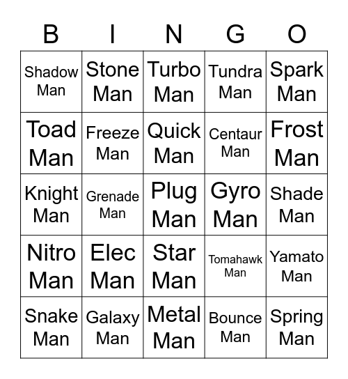 Xin Round 1 (Robot Masters) Bingo Card