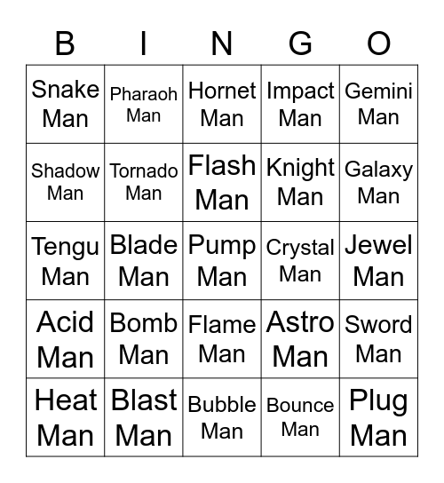 Xin Round 2 (Robot Masters) Bingo Card