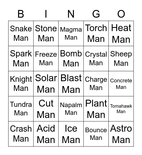 Rahen Round 1 (Robot Masters) Bingo Card
