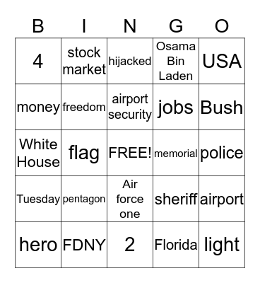 September 11 Bingo Card