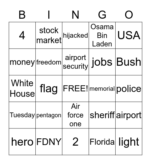 September 11 Bingo Card