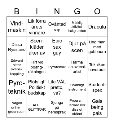 Eurovision 2022 BINGO Card