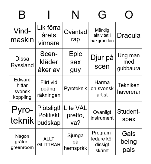 Eurovision 2022 BINGO Card