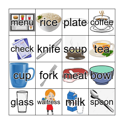 Restaurant Bingo Card