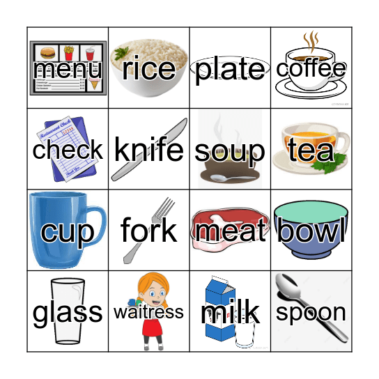 Restaurant Bingo Card