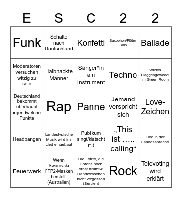 ESC-Bingo 2022 Bingo Card