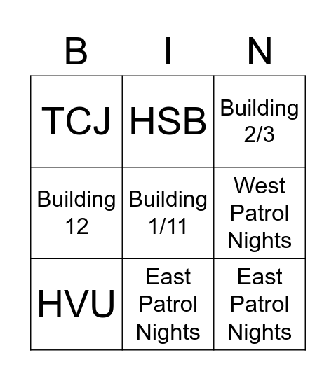 Overtime Bingo Card