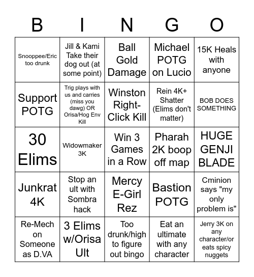 OW2 Beta Biotches Bingo Card