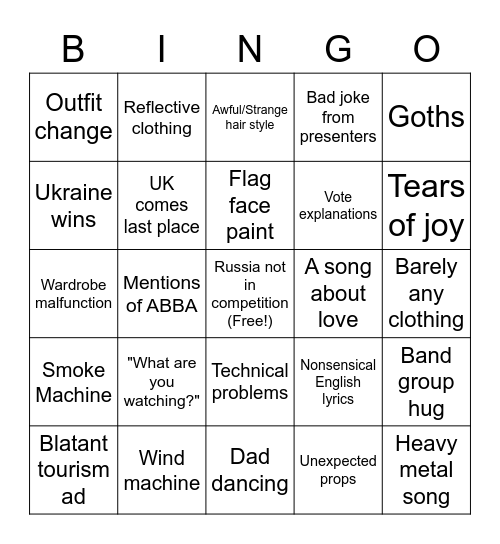 VRC Eurovision Bingo! Bingo Card