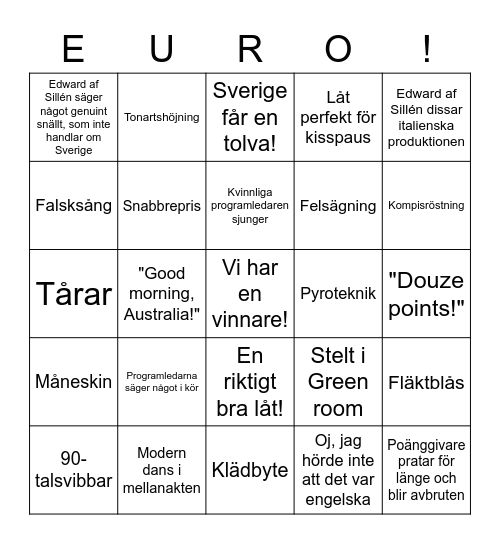 Eurovision 2022 Bingo Card