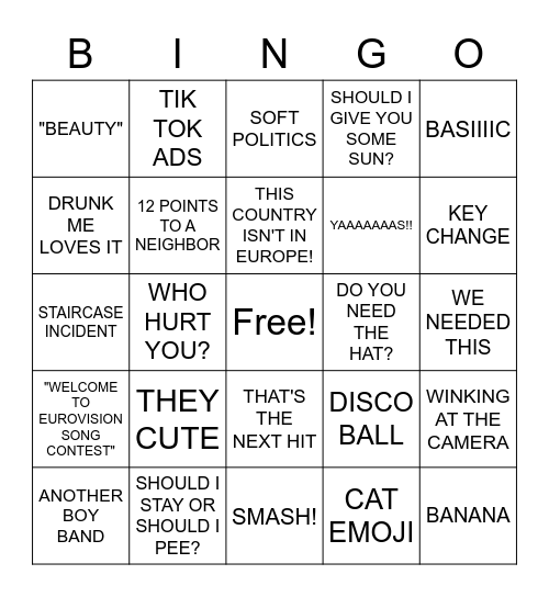 Eurovision 2022 Bingo Card