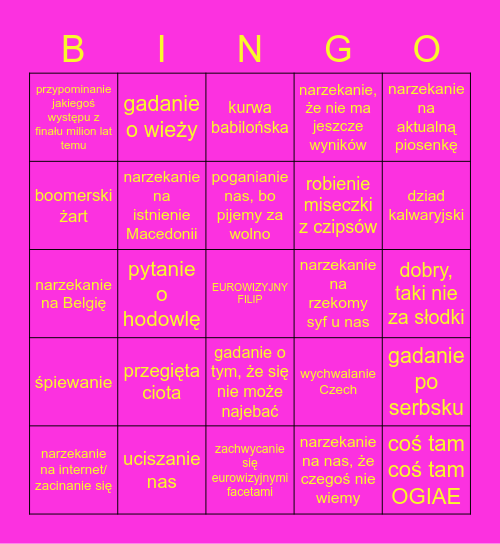 EUROWIZYJNY FILIP Bingo Card