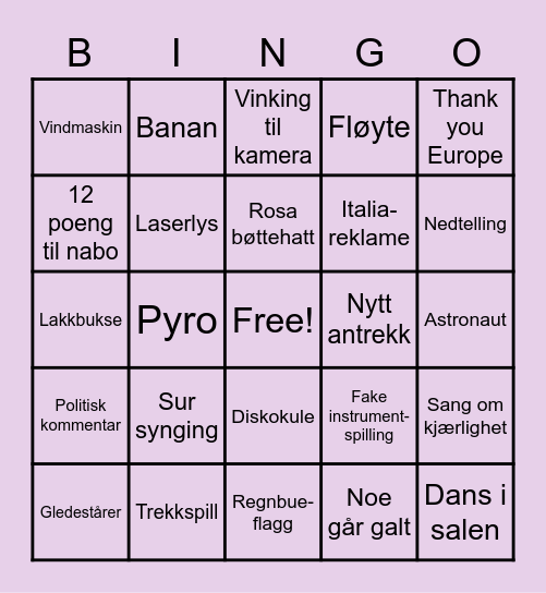 EUROVISION 2022 Bingo Card