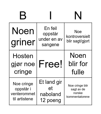 Eurovision Bingo Card