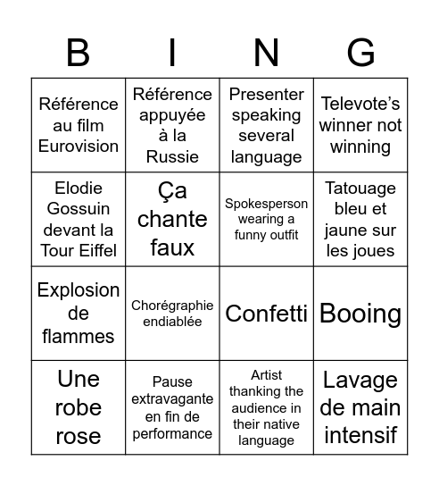 EUROVISIONITE AIGUE 2022 Bingo Card