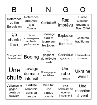 EUROVISIONITE AIGUE 2022 Bingo Card