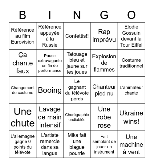 EUROVISIONITE AIGUE 2022 Bingo Card