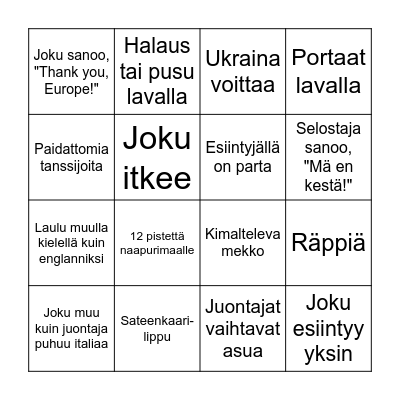 Euroviisut 2022 Bingo Card